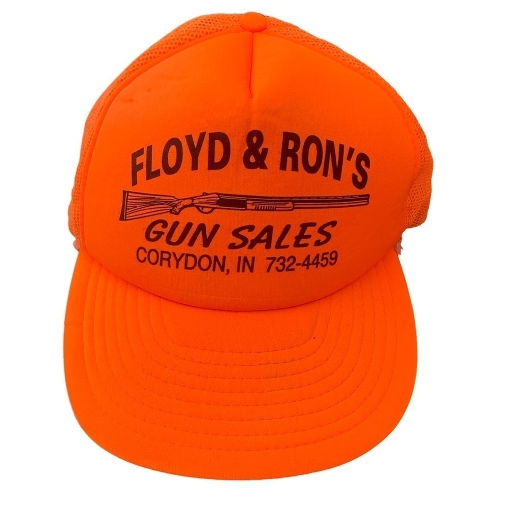 Vintage Mesh Trucker Hat Floyd & Ron’s Gun Sales Corydon Indiana Orange